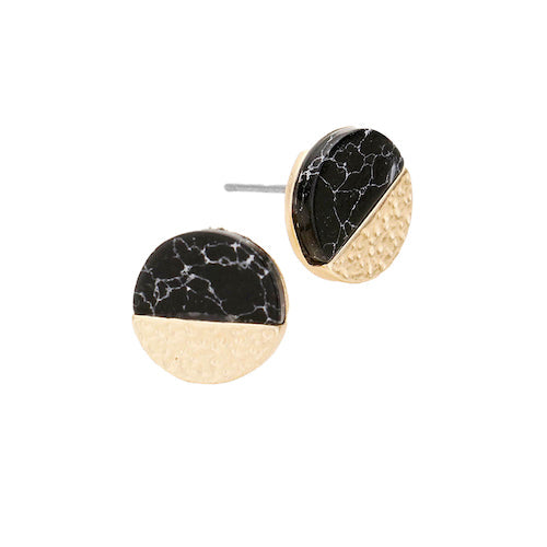 Black Half Semi Precious Stone Detail Circle Stud Earrings Stone Earrings; ultra-chic stone earrings will take your look up a notch, versatile enough for wearing straight through the week, lightweight for all-day wear. Great Birthday Gift, Graduation Gift, Thank you Gift, Stone Earrings, Anniversary Gift, Just Because Gift