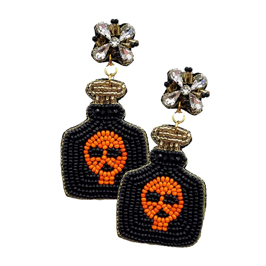 Black Halloween Felt Back Pumpkin Bottle Dangle Earrings, Get ready with these Halloween theme pumpkin bottle dangle earrings as part of your Halloween costume, or to dress up any outfit for Halloween. The colors are vibrant and the design is a seasonal delight. These Halloween-themed earrings can be worn for Halloween parties, cosplay, costume party, display, birthday, events, festivals, and so on.