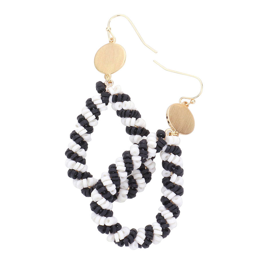 Black Heishi Beaded Open Teardrop Dangle Earrings.  These fashionable trendy Teardrop earrings for women are suitable for every girl as well! Wearing it you are a unique fashion in the crowd. These gorgeous earrings are unique in design, light and sparky. Perfect for Valentine’s Day, bachelorette party, Beach Party, Vacation Earrings, Party Earrings, Party Favors to glam up your party outfit.