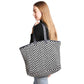 Black Herringbone Tote Bag, This beautiful trendy bag design gives you the ability to highlight and contrast many different outfits. The shoulder tote bag large enough to hold all your daily needs. Soft and stylish, cute tote with geometric print is full of personality, very fresh and unique; As a fashion statement, goes well with heels and skinny jeans in spring, fall and winter.