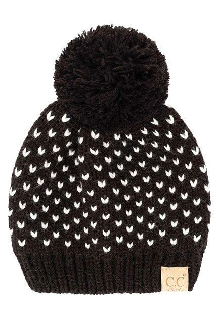 Black Ivory C.C Heart Pattern Knit Pom Beanie Hat, before running out the door into the cool air, you’ll want to reach for this toasty beanie to keep you incredibly warm. Accessorize the fun way with this faux fur pom pom hat, it's the autumnal touch you need to finish your outfit in style. Awesome winter gift accessory! Perfect Gift Birthday, Christmas, Stocking Stuffer, Secret Santa, Holiday, Anniversary, Valentine's Day, Loved One.