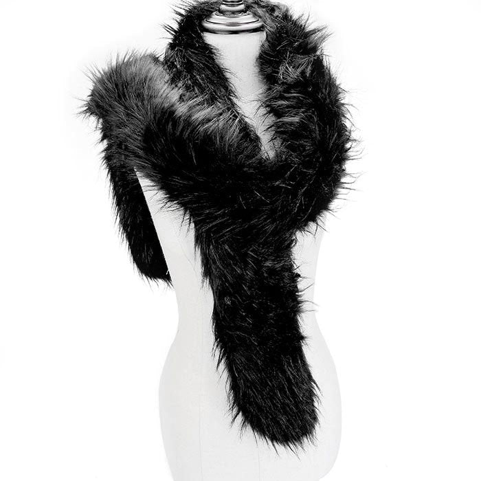 Black Long Faux Furry Layover Scarf, accent your look with this soft, highly versatile layover scarf. It gives a lot of options to dress up your attire. It goes well with everything from jeans and a tee to work trousers and a sweater.  Soft, comfy, trendy, and beautiful that can keep you perfectly warm and gorgeous at the same time. A great wardrobe staple.