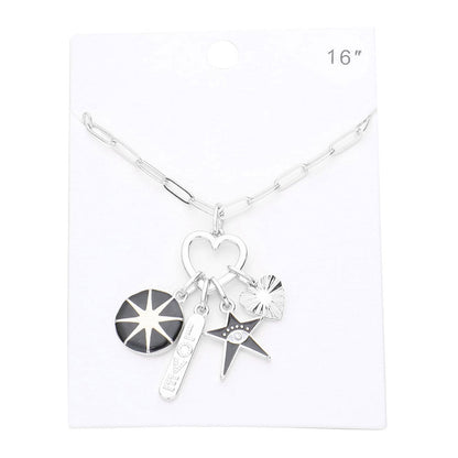 Black Love Evil Eye Accented Star Metal Heart Pendant Necklace, Get ready with these Pendant Necklace, put on a pop of color to complete your ensemble. Perfect for adding just the right amount of shimmer & shine and a touch of class to special events. Perfect Birthday Gift, Valentine's Gift, Anniversary Gift, Mother's Day Gift.