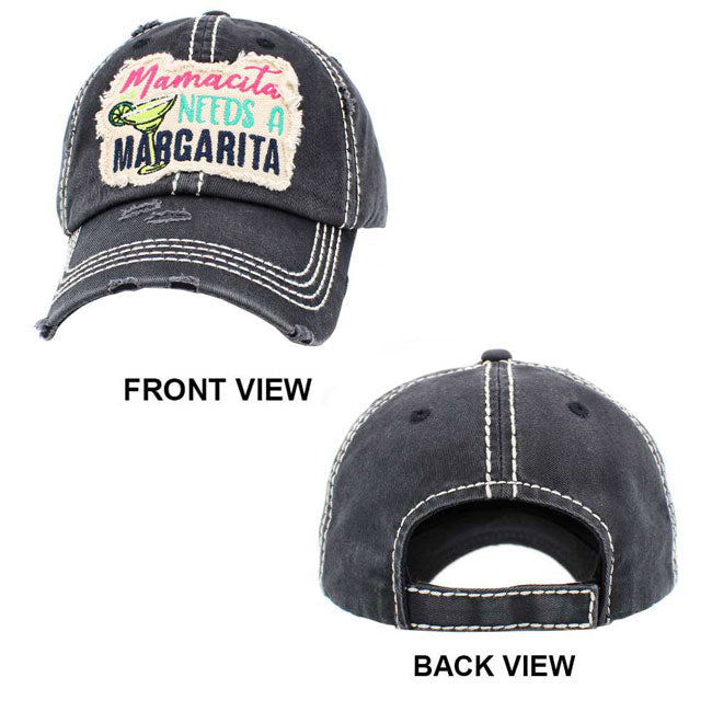 Black Mamacita Needs a Margarita Message Vintage Baseball Cap. Fun, cool, vintage baseball cap for men! Perfect for a bad hair day, you can pull your messy bun or high ponytail through, perfect to keep your hair away from you face while exercising, running, playing tennis or just taking a walk outside. Adjustable Velcro strap gives you the perfect fit.