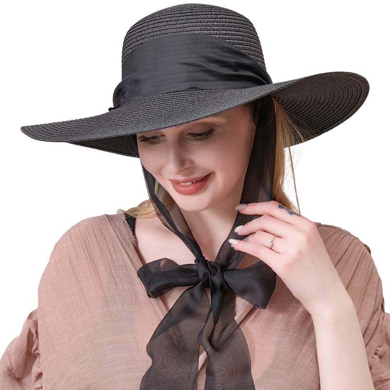 Black Mesh Ribbon Floppy Straw Sun Hat, a beautiful & comfortable sun hat is suitable for summer wear to amp up your beauty & make you more comfortable everywhere. Perfect for keeping the sun off your face, neck, and shoulders. It's an excellent gift item for your friends & family or loved ones this summer.