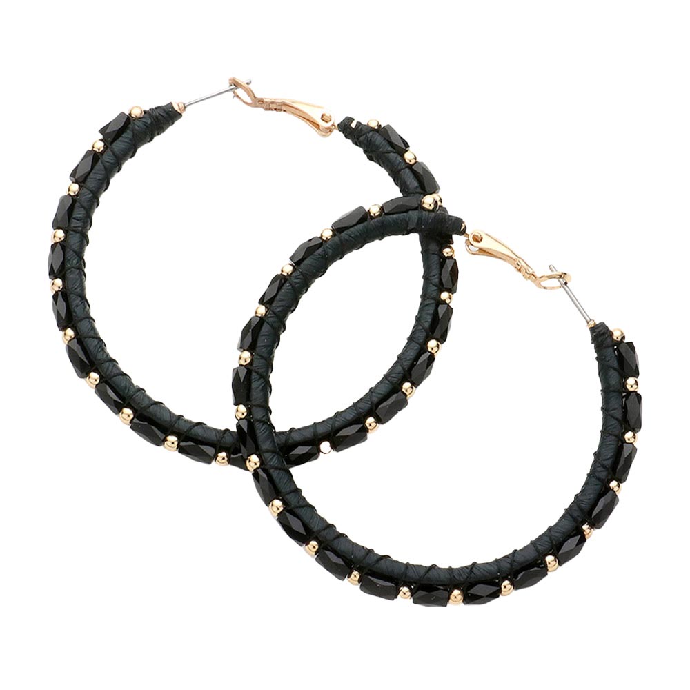 Black Metal Ball Rectangle Bead Trimmed Raffia Hoop Earrings, enhance your attire with these beautiful raffia earrings to show off your fun trendsetting style. Get a pair as a gift to express your love for any woman person or for just for you on birthdays, Mother’s Day, Anniversary, Holiday, Christmas, Parties, etc.