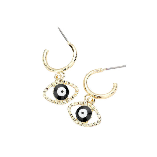 Black Metal Half Hoop Evil Eye Dangle Earrings. Beautifully crafted design adds a gorgeous glow to any outfit. Jewelry that fits your lifestyle! Perfect Birthday Gift, Anniversary Gift, Mother's Day Gift, Anniversary Gift, Graduation Gift, Prom Jewelry, Just Because Gift, Thank you Gift.