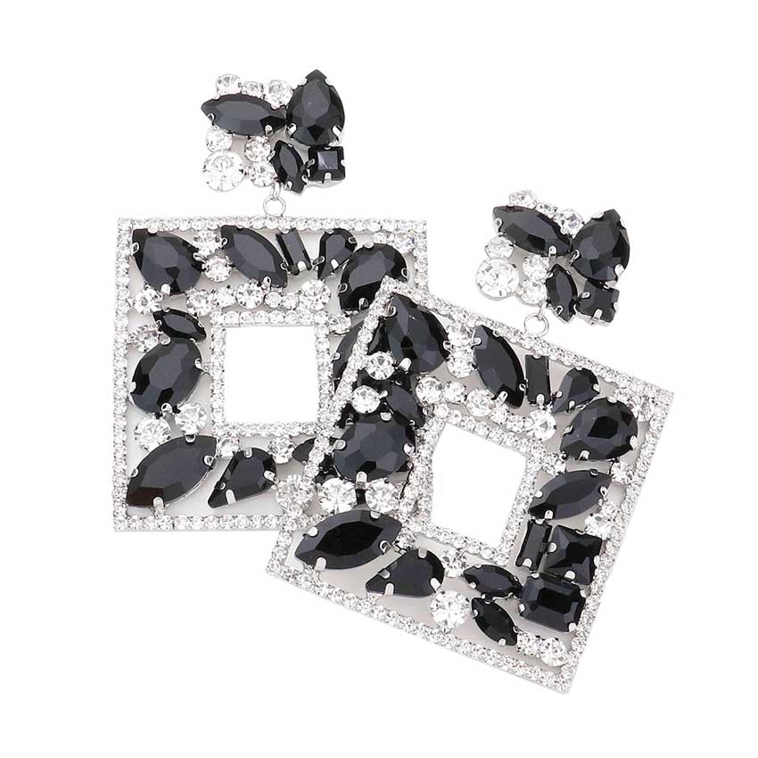 Black Multi Stone Embellished Square Dangle Evening Earrings, put on a pop of color to complete your ensemble. Beautifully crafted design adds a gorgeous glow to any outfit. Perfect for adding just the right amount of shimmer & shine. Perfect for Birthday Gift, Anniversary Gift, Mother's Day Gift, Graduation Gift.