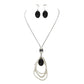 Black Oval Glass Crystal Triple Abstract Hoop Necklace with earrings set; exquisite beautifully crafted charms add a gorgeous glow to any outfit. Perfect Birthday Gift, Anniversary Gift, Mother's Day Gift, Anniversary Gift, Graduation Gift, Prom Jewelry, Just Because Gift, Thank you Gift, Keepsake Gift, Mom Gift