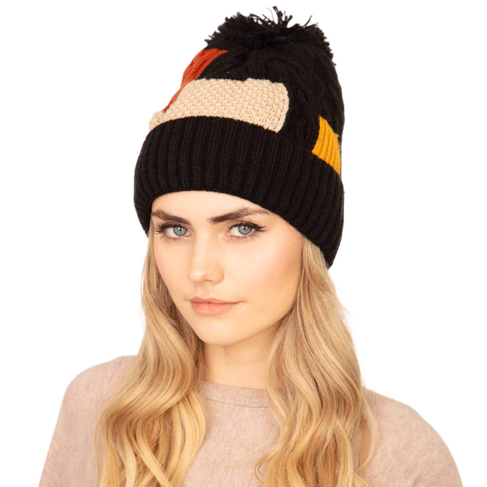 Black Patch Fleece Pom Pom Beanie Hat Warm Fleece Pom Pom Hat, reach for this classic toasty hat to keep you incredibly warm in the chilly winter weather, the wintry touch finish to your outfit. Perfect Gift Birthday, Christmas, Holiday, Anniversary, Stocking Stuffer, Secret Santa, Valentine's Day, Loved One, BFF