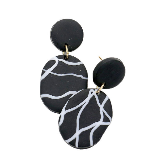 Black Patterned Oval Polymer Clay Dangle Earrings. Get ready with these Earrings. Beautifully crafted design adds a gorgeous glow to any outfit. Jewelry that fits your lifestyle! Perfect Birthday Gift, Anniversary Gift, Mother's Day Gift, Anniversary Gift, Graduation Gift, Prom Jewelry, Just Because Gift, Thank you Gift.