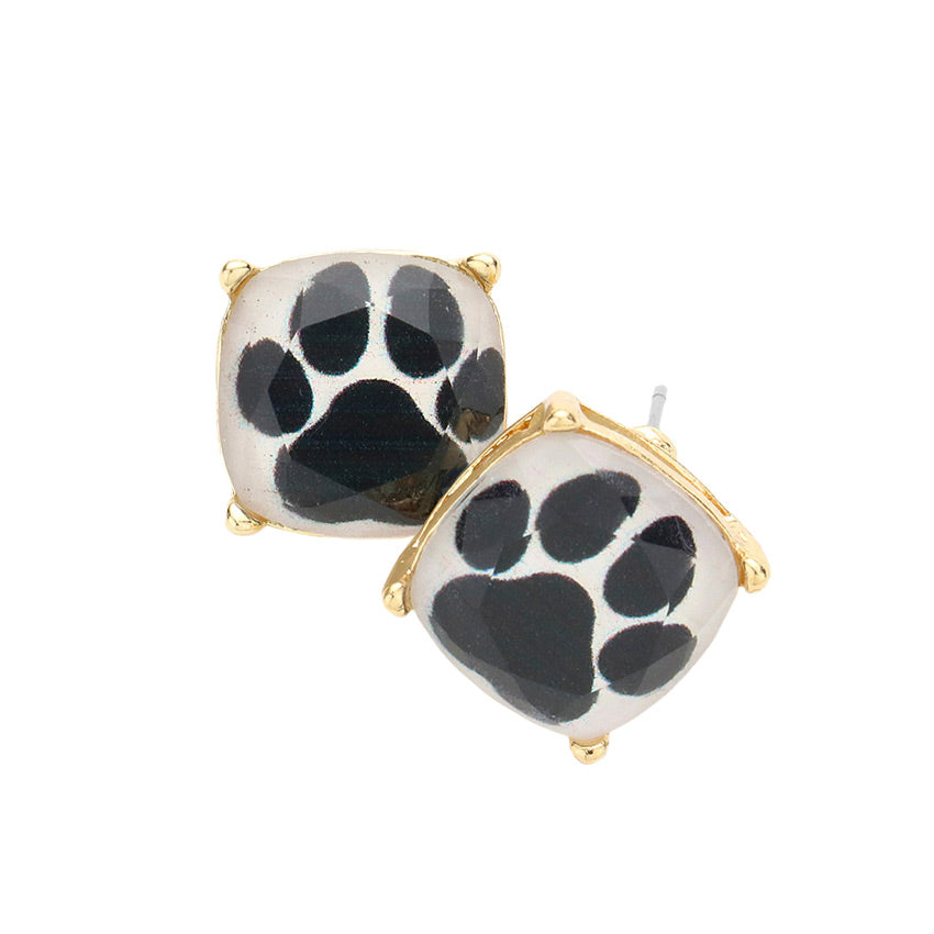 Black Paw Accented Square Stud Earrings, Animal inspired paw stud earrings fun handcrafted jewelry that fits your lifestyle, adding a pop of pretty color. The beautifully crafted design adds a gorgeous glow to any outfit. Enhance your attire with these vibrant artisanal earrings to show off your fun trendsetting style.