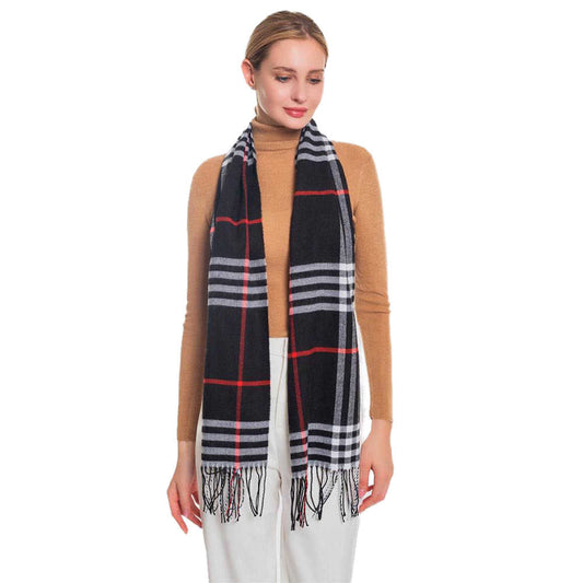 Black Plaid Check Patterned Soft Oversized Oblong Scarf, highly versatile rectangular scarf, plaid style that brings a classic, look with warm weather intentions, this classic, cozy scarf, is an easy choice to fight against the cold of winter. Birthday Gift, Christmas Gift, Anniversary Gift, Regalo Navidad, Regalo Cumpleanos