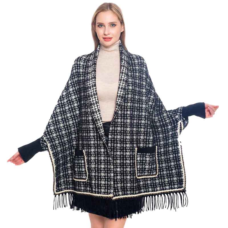Black Plaid Check Patterned Poncho, is the perfect representation of beauty and comfortability for this winter. It will surely make you stand out with its beautiful color variation. It goes with every winter outfit and gives you a unique yet beautiful outlook everywhere. You can throw it on over so many pieces elevating any casual outfit! Perfect Gift for Wife, Mom, Birthday, Holiday, Christmas, Anniversary, Fun Night Out. Stay warm and toasty!