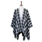 Black Polyester Houndstooth Printed Ruana Poncho, the perfect accessory, luxurious, trendy, super soft chic capelet, keeps you warm and toasty. You can throw it on over so many pieces elevating any casual outfit! Perfect Gift for Wife, Mom, Birthday, Holiday, Christmas, Anniversary, Fun Night Out