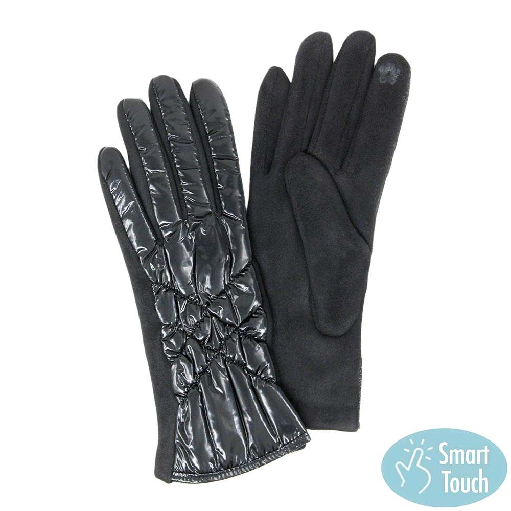 Black Puffer Padded Quilted Shiny Smart Touch Tech Gloves, gives your look so much eye-catching texture w cool design, a cozy feel, fashionable, attractive, cute looking in winter season, these warm accessories allow you to use your phones. Perfect Birthday Gift, Valentine's Day Gift, Anniversary Gift, Just Because Gift