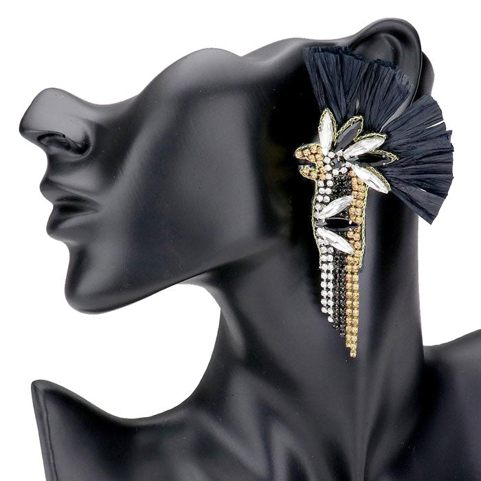 Black Raffia Pointed Stone Embellished Bird Earrings, These gorgeous Stone pieces will show your class in any special occasion. The elegance of these Stone goes unmatched, great for wearing at a party! Perfect jewelry to enhance your look. Awesome gift for birthday, Anniversary, Valentine’s Day or any special occasion.