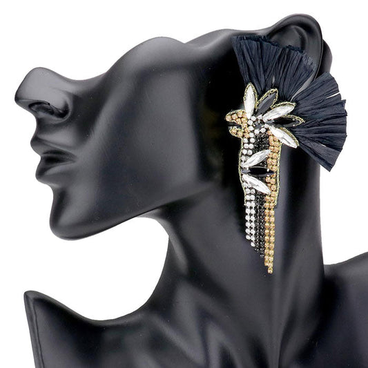 Black Raffia Pointed Stone Embellished Bird Earrings, These gorgeous Stone pieces will show your class in any special occasion. The elegance of these Stone goes unmatched, great for wearing at a party! Perfect jewelry to enhance your look. Awesome gift for birthday, Anniversary, Valentine‚Äôs Day or any special occasion.