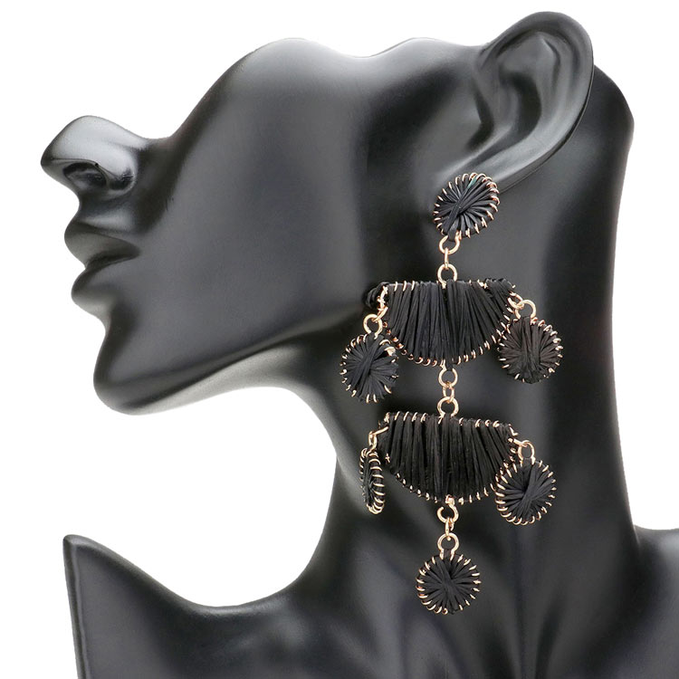 Black Raffia Wrapped Geometric Metal Link Dangle Earrings, Beautifully crafted design adds a glow to any outfit. Look like the ultimate fashionista with these earrings! which easily makes your events more enjoyable. These earrings make you extra special on occasion. These metal link dangle earrings enhance your beauty and make you more attractive.