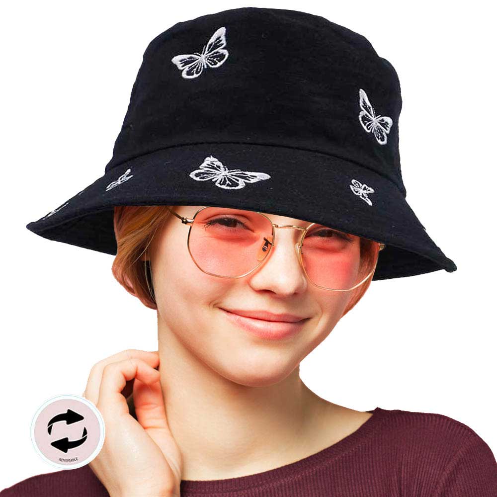 Black Reversible Butterfly Pattern Bucket Hat, whether you’re basking under the summer sun at the beach, lounging by the pool, or kicking back with friends at the lake, a great hat can keep you cool and comfortable even when the sun is high in the sky. Large, comfortable, and perfect for keeping the sun off of your face.
