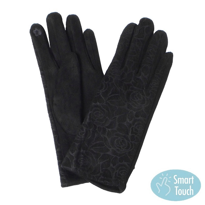 Black Rose Flower Pattern Floral Stylish Warm Winter Smart Touch Tech Gloves, gives your look so much eye-catching texture w cool design, a cozy feel, fashionable, attractive, cute looking in winter season, these warm accessories allow you to use your phones. Perfect Birthday Gift, Valentine's Day Gift, Anniversary Gift, Just Because Gift