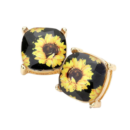 Black Serape Sunflower Printed Square Stud Earrings, classic Sunflower printed earrings, the neutral colors will pair well with all your wardrobe. Fun & trendy, these stud earrings will accent your look. Lightweight and comfortable for wearing all day long. Perfect Birthday Gift, Valentine's Day Gift, Anniversary Gift, Mother's Day Gift, Thank you Gift. 