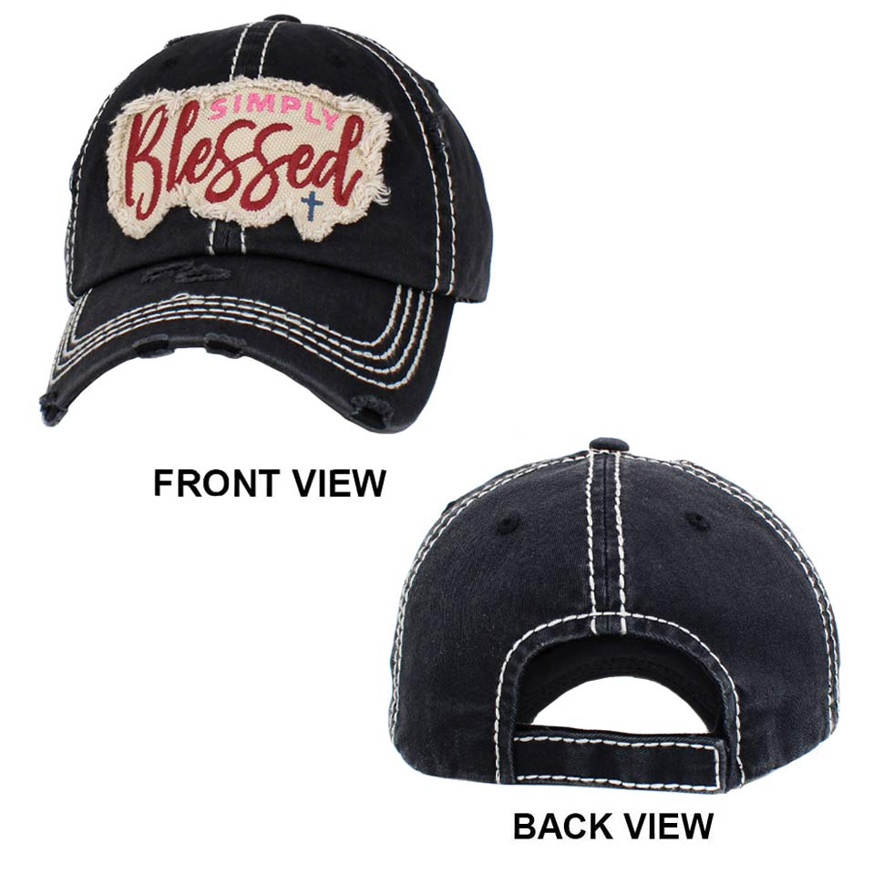 Black Simply Blessed Vintage Baseball Cap, A beautiful & cool religious-themed vintage cap that will not only save a bad hair day but also amps up your beauty to a greater extent. This Simply Blessed message embroidered baseball hat is made for you. It's fully adjustable and easy to wear in the perfect style! Perfect to keep your hair away from your face while exercising, running, playing tennis, or just taking a walk outside.