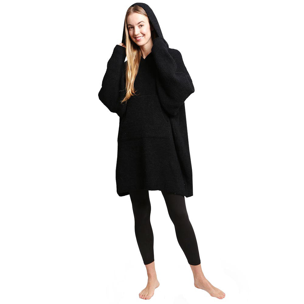 Black Solid Color Hooded Wearable Blanket, on-trend & fabulous design make it eye-catching and beautiful. It will keep you cozy and comfortable on winter and cold days. Go outside with confidence and beauty with this solid color-designed blanket. It's a luxe addition to any cold-weather ensemble. Great for daily wear in the winter to protect you against the chill. 
