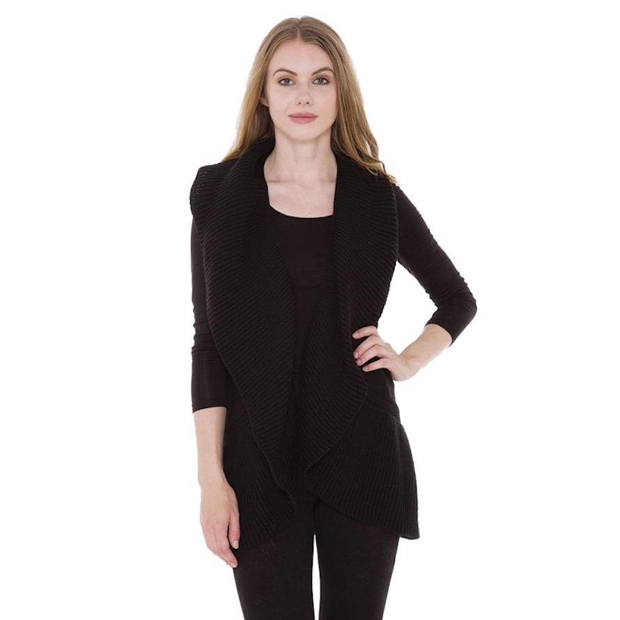 Black Solid Color Detail Wide Ruffled Trim Soft Knit Long Poncho Shawl Vest, the perfect accessory, luxurious, trendy, super soft chic capelet, keeps you warm & toasty. You can throw it on over so many pieces elevating any casual outfit! Perfect Gift Birthday, Holiday, Christmas, Anniversary, Wife, Mom, Special Occasion