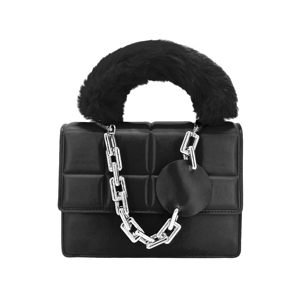 Black Solid Faux Fur Handle Tote Crossbody Bag, this cute and attractive crossbody bag is awesome to show your trendy choice that will make you stand out. It gives you the best support for carrying the handy stuff. Have fun and look stylish with this beautiful crossbody bag that will amp up your attire surely. It's versatile enough for wearing with any outfit. Perfectly lightweight to carry around all day. Perfect Birthday Gift, Anniversary Gift, Mother's Day Gift, Graduation Gift, or Valentine's Day Gift.