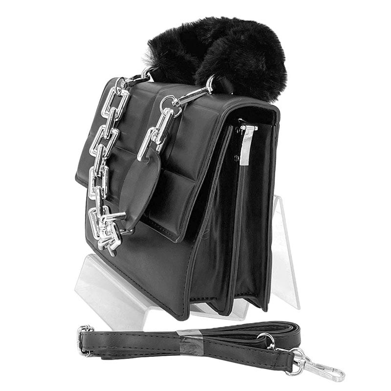 Black Solid Faux Fur Handle Tote Crossbody Bag, this cute and attractive crossbody bag is awesome to show your trendy choice that will make you stand out. It gives you the best support for carrying the handy stuff. Have fun and look stylish with this beautiful crossbody bag that will amp up your attire surely. It's versatile enough for wearing with any outfit. Perfectly lightweight to carry around all day. Perfect Birthday Gift, Anniversary Gift, Mother's Day Gift, Graduation Gift, or Valentine's Day Gift.