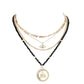 Black Stone Embellished Evil Eye Pendant Multi Layered Bib Necklace. Beautifully crafted design adds a gorgeous glow to any outfit. Jewelry that fits your lifestyle! Perfect Birthday Gift, Anniversary Gift, Mother's Day Gift, Anniversary Gift, Graduation Gift, Prom Jewelry, Just Because Gift, Thank you Gift.