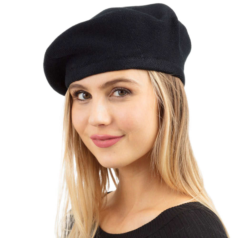 Black  Women Beret Hat Solid Color Stretchy Beret Cap, Stretchy Solid Beret Stylish Hat; this hat is snug on the head and works well to keep rain off the head, out of the eyes, and also the back of the neck. Wear it to lend a modern liveliness above a raincoat on trans-seasonal days in the city. Perfect Gift for that fashion-forward friend