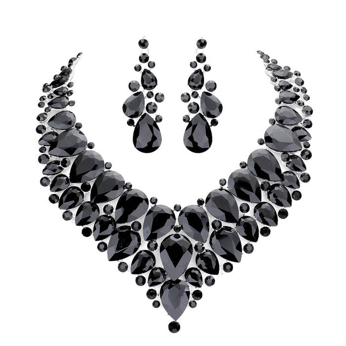Black Teardrop Cluster Rhinestone Collar Necklace. Beautifully crafted design adds a gorgeous glow to any outfit. Jewelry that fits your lifestyle! Perfect Birthday Gift, Anniversary Gift, Mother's Day Gift, Anniversary Gift, Graduation Gift, Prom Jewelry, Just Because Gift, Thank you Gift.