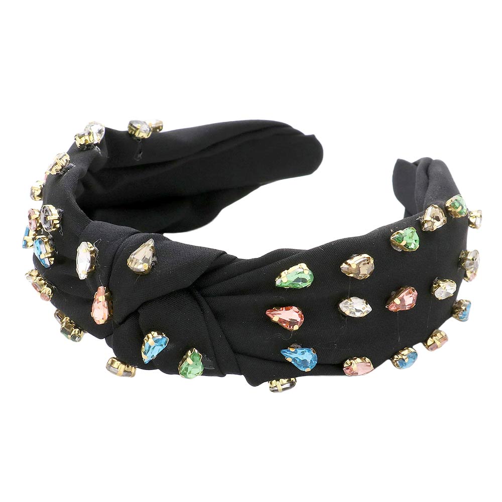 Black Teardrop Marquise Stone Embellished Knot Burnout Headband, create a natural & beautiful look while perfectly matching your color with the easy-to-use knot burnout headband. Push your hair back and spice up any plain outfit with this stone knot headband! Be the ultimate trendsetter & be prepared to receive compliments wearing this chic headband with all your stylish outfits!