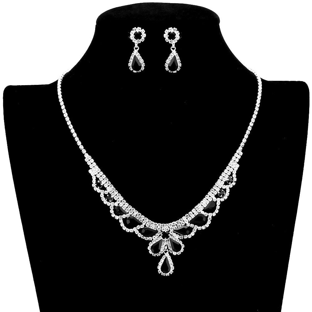 Black Teardrop Stone Accented Rhinestone Necklace, stunning jewelry set will sparkle all night long making you shine out like a diamond. simple sophistication makes a standout addition to your collection, designed to accent the neckline adds a gorgeous stylish glow to any outfit style, jewelry that fits your lifestyle! Perfect Birthday Gift, Valentine's Day Gift, Anniversary Gift, Mother's Day Gift, Just Because Gift.