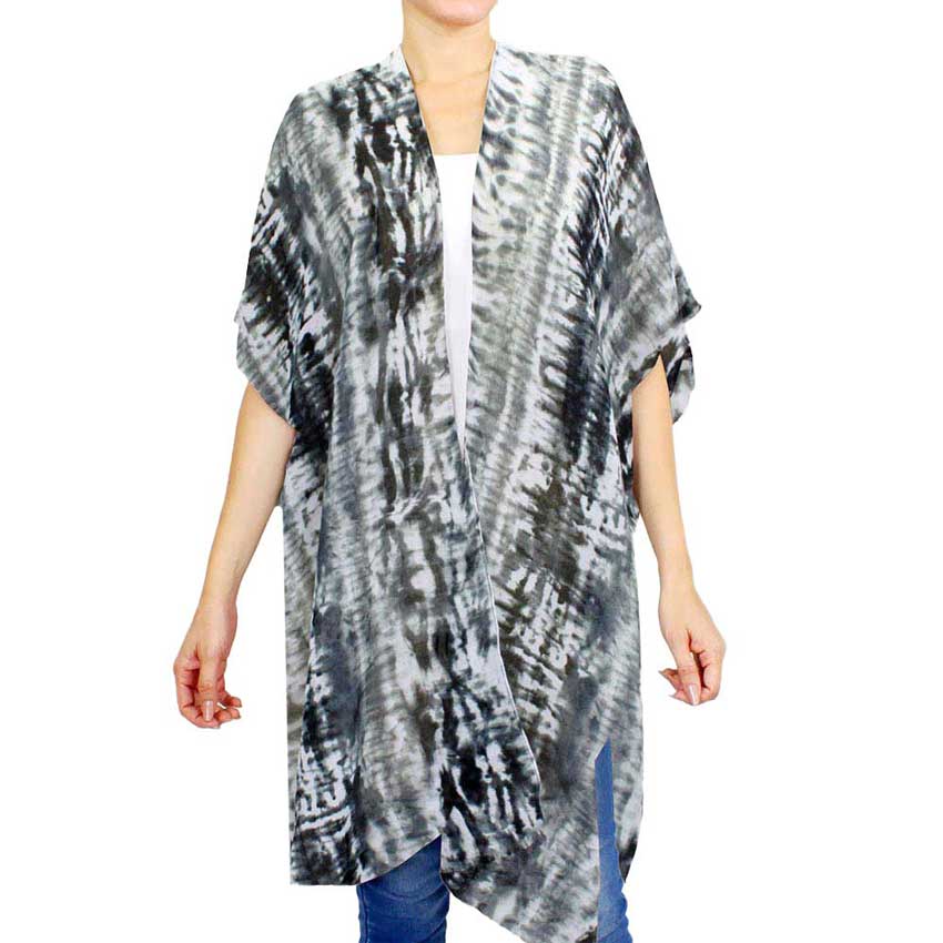 Black Tie Dye Cover Up Kimono Poncho, on trend & fabulous, a luxe addition to any weather ensemble. The perfect accessory, luxurious, trendy, super soft chic capelet, keeps you very comfortable. You can throw it on over so many pieces elevating any casual outfit! Perfect Gift for Wife, Mom, Birthday, Holiday, Anniversary, Fun Night Out.