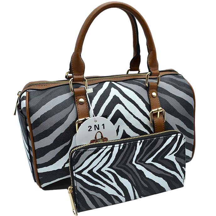 Black Trendy 2 In 1 Zebra Print Dome Satchel Bag Set, is beautifully designed with different colored zebra print that fits any outfit and enriches your look in a stylish way. The big compartment of the bag is more than enough for carrying your daily essentials comfortably. These faux leather bags come with a matching zipper wallet to keep keys, money, makeup, etc, handy things.