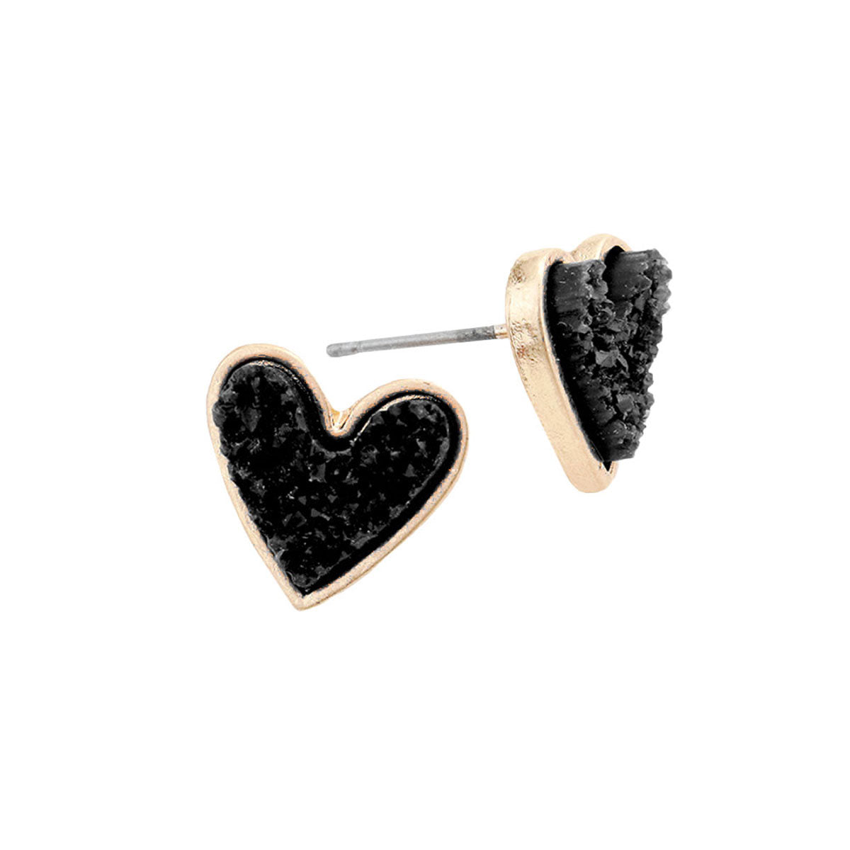 Black Trendy Fashionable Druzy Heart Stud Earrings, put on a pop of color to complete your ensemble. Perfect for adding just the right amount of shimmer & shine and a touch of class to special events. Perfect Birthday Gift, Anniversary Gift, Mother's Day Gift, Graduation Gift.