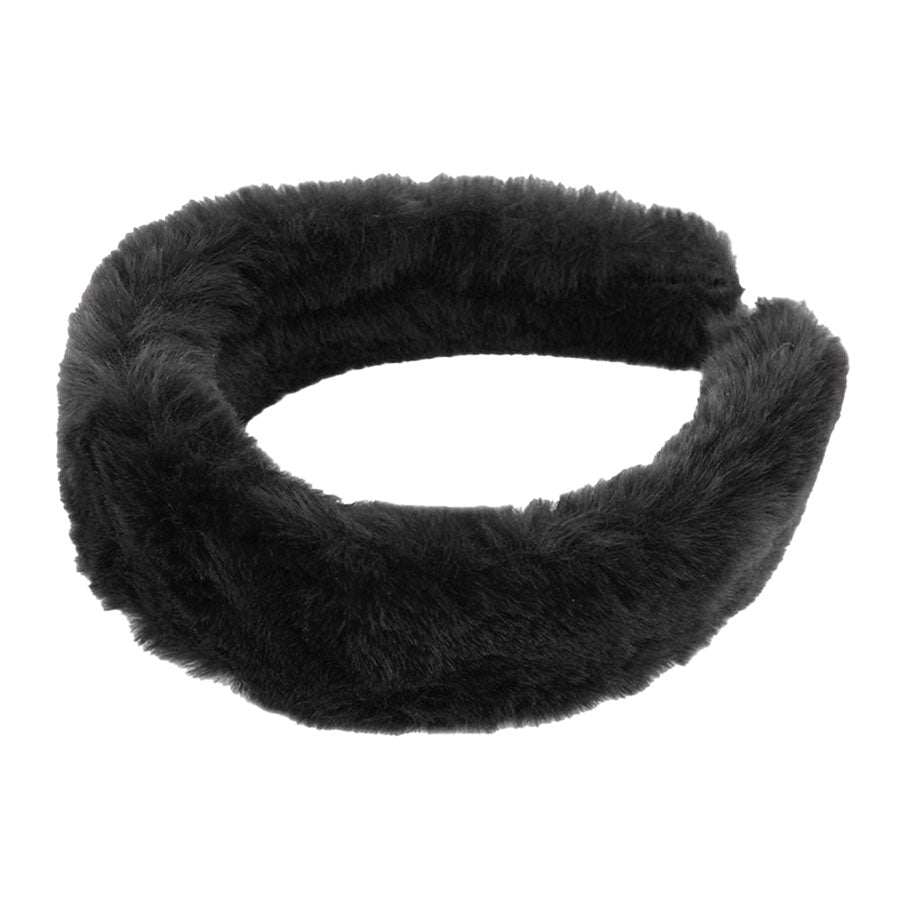 Black Trendy Fashionable Solid Faux Fur Headband. Create a natural look while perfectly matching your color with the easy to use Faux Fur  Headband. Adds a super neat and trendy twist to any boring style. Perfect for everyday wear; special occasions, outdoor festivals and more. Available in a variety of colors!