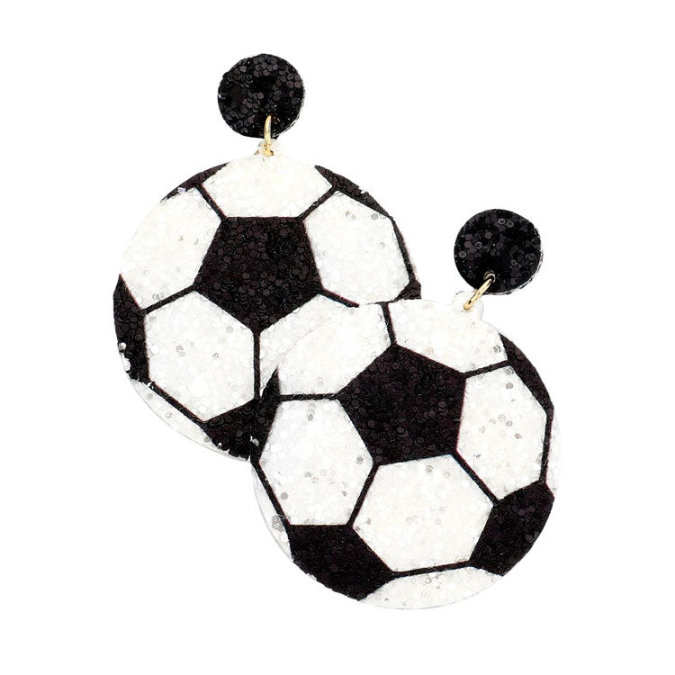 Black White Felt Back Soccer Sequin Dangle Earrings. Gift someone or yourself these ultra-chic earrings, they will take your look up a notch, these sports themed earrings versatile enough for wearing straight through the week, coordinate with any ensemble from business casual to wear, the perfect addition to every outfit. Perfect jewelry gift to expand a woman's fashion wardrobe with a modern, on trend style.
