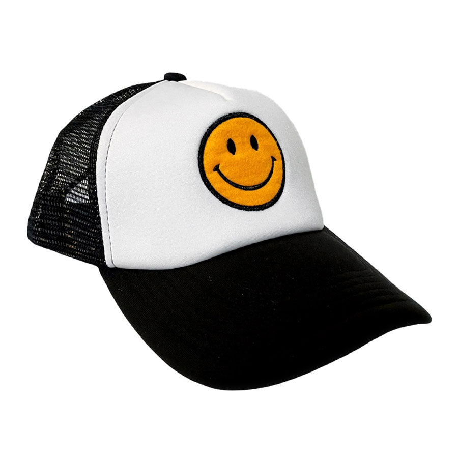 Black White  Smile Accented Mesh Back Baseball Cap, This fun cool smile accented embroidered baseball Cap is made for you. It's fully adjustable and easy to style! Protect your skin from harmful UV rays and keep your hair out of your face and eyes by wearing this comfortable baseball cap during all your outdoor activities like exercising, running, playing tennis, sports and camping!