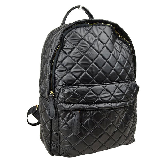 Black Women's Performance Twill Campus Quilted Backpack. This weather-friendly, water-repellent fabric is durable & lightweight for everyday use. Keep your tech essentials safe with 2 interior mesh slip pockets that work as laptop or tablet compartments for work or school, add in the zippered top closure & fully printed cotton lining & you're ready to conquer the day. 