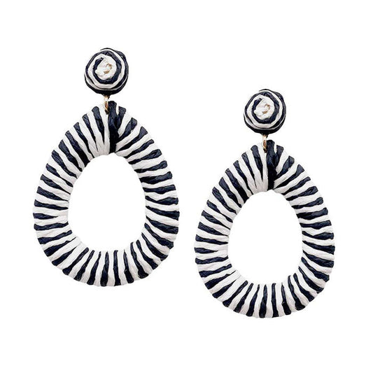 Black Wrapped Raffia Open Teardrop Dangle Earrings, fun handcrafted jewelry that fits your lifestyle, adding a pop of pretty color. Beautifully crafted design adds a gorgeous glow to any outfit. Enhance your attire with these vibrant artisanal earrings to show off your fun trendsetting style. Great gift idea for Wife, Mom, or your Loving One.
