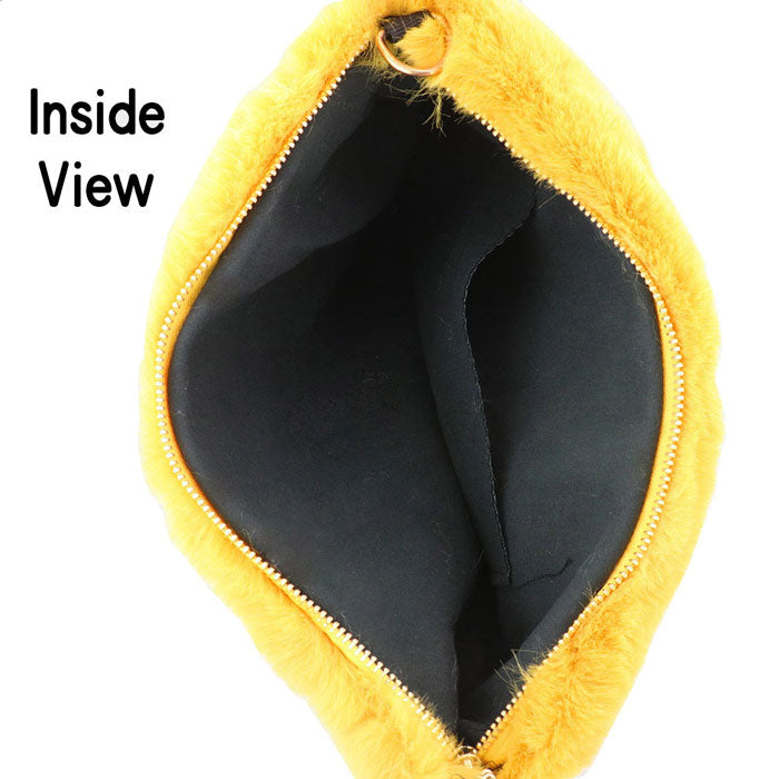 Black Zipper Closure Solid Faux Fur Crossbody Bag, This high quality evening Crossbody is both unique and stylish. perfect for money, credit cards, keys or coins, comes with a wristlet for easy carrying, light and simple. Look like the ultimate fashionista carrying this trendy  Solid Faux Fur Crossbody Bag!