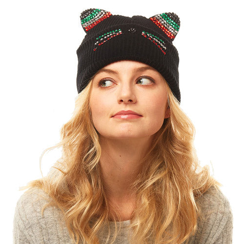 Cat Ear Black Beanie Hat Soft Cozy Crystal Embellished Cat Ear Beanie Hat Crystal Cat Ear Winter Hat, reach for this toasty hat to keep you warm when running out the door. Autumnal touch to finish your outfit in style. Birthday Gift, Christmas Gift, Cold Weather, Valentine's Day Gift, Bad Hair Day, Fun Stylish Hat, Cat mom hat