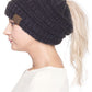 Black & Grey C.C Mixed Color Knitted Ponytail Beanie Stylish Comfy Warm Winter Hat; reach for this classic toasty hat to keep you nice n warm in the chilly winter weather, the wintry touch finish to your outfit. Perfect Gift Birthday, Christmas, Holiday, Anniversary, Stocking Stuffer, Secret Santa, Valentine's Day, Loved One, BFF