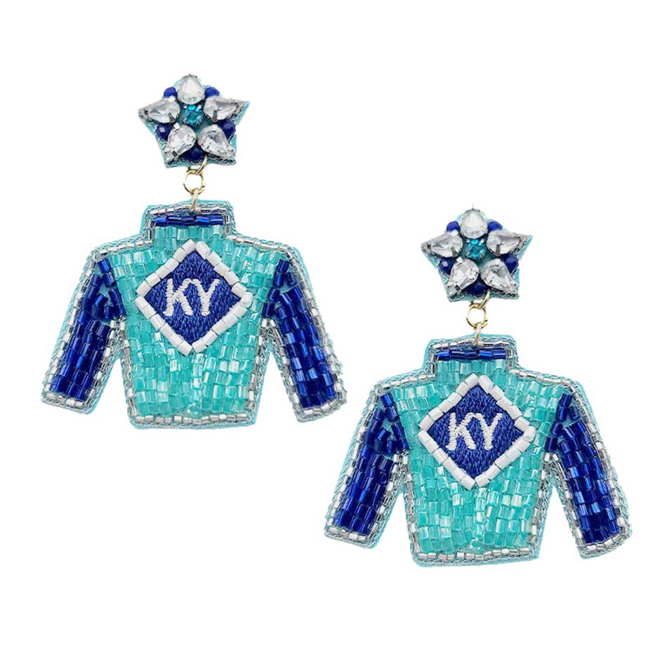 Blue Felt Back Beaded Kentucky Derby Riding Suit Dangle Earrings, turn your ears into a chic fashion statement with these kentucky derby dangle earrings! The beautifully crafted design adds a gorgeous glow to any outfit. Put on a pop of color to complete your ensemble in perfect style. Complete your look with these riding suit earrings.