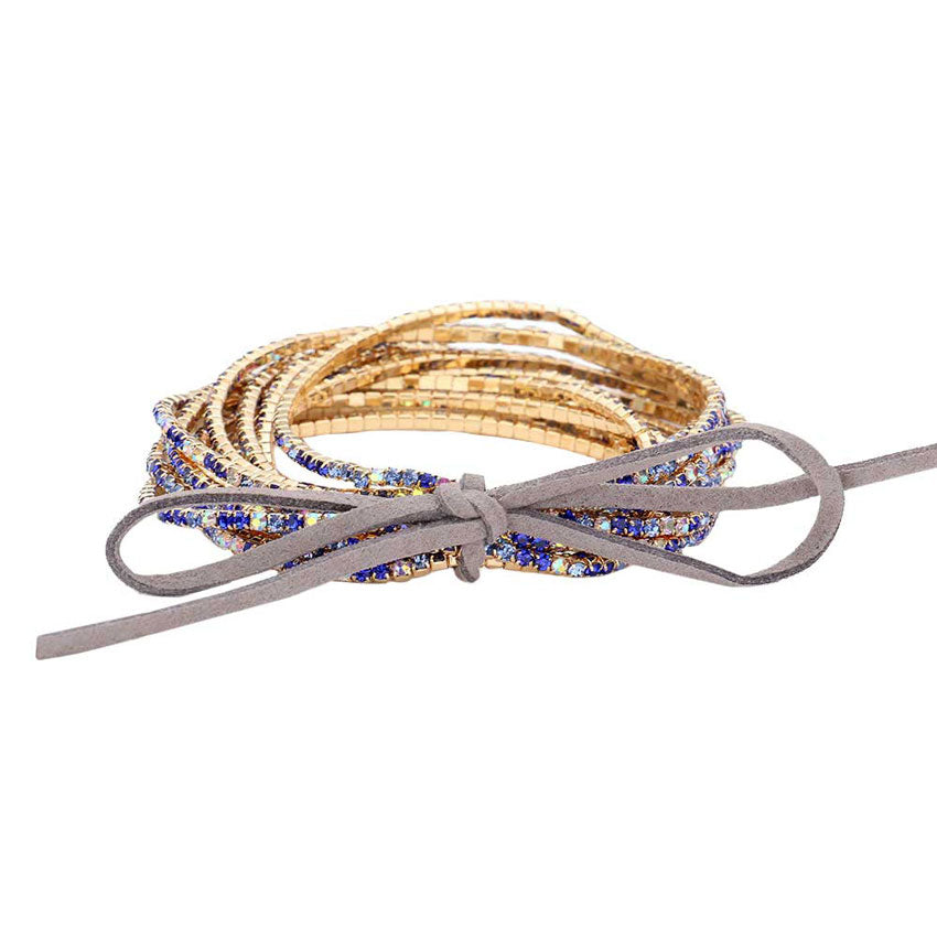 Blue 12PCS Ribbon Colorful Rhinestone Layered Stretch Bracelets. This Rhinestone Stretch Bracelet sparkles all around with it's surrounding round stones, stylish stretch bracelet that is easy to put on, take off and comfortable to wear. It looks modern and is just the right touch to set off LBD. Perfect jewelry to enhance your look. Awesome gift for birthday, Anniversary, Valentine’s Day or any special occasion.