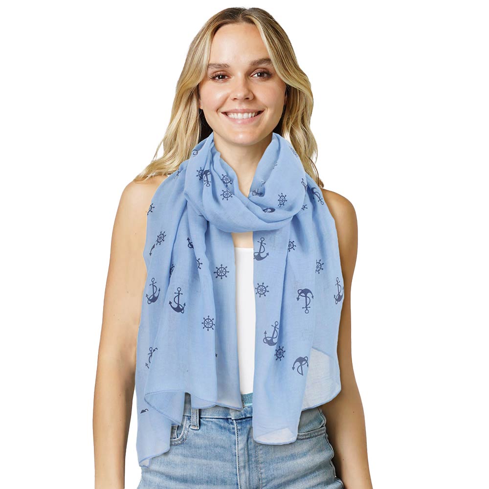 Blue Anchor Patterned Scarf, your neck deserves something better than cheap fabrics.  This lightweight patterned scarf features an anchor-patterned design. It's a design that gives any outfit a unique look. Can even be used as a beach bathing suit wrap. you will receive a lot of compliments on it. Excellent quality and perfect size you will absolutely love this scarf. Attending a party, meeting family, traveling, or at work.